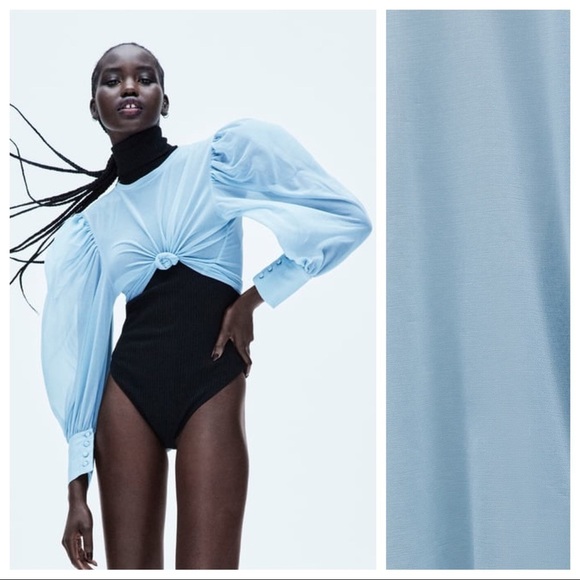 NWT. Zara Blue Combined Tulle Semi-Transparent Top. Size S. - Picture 3 of 9